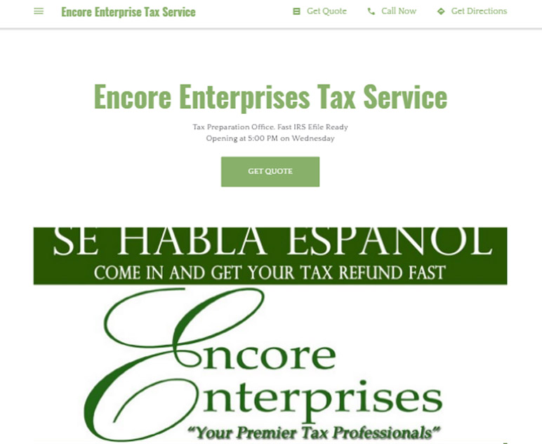 Encore Enterprise Tax Service website before