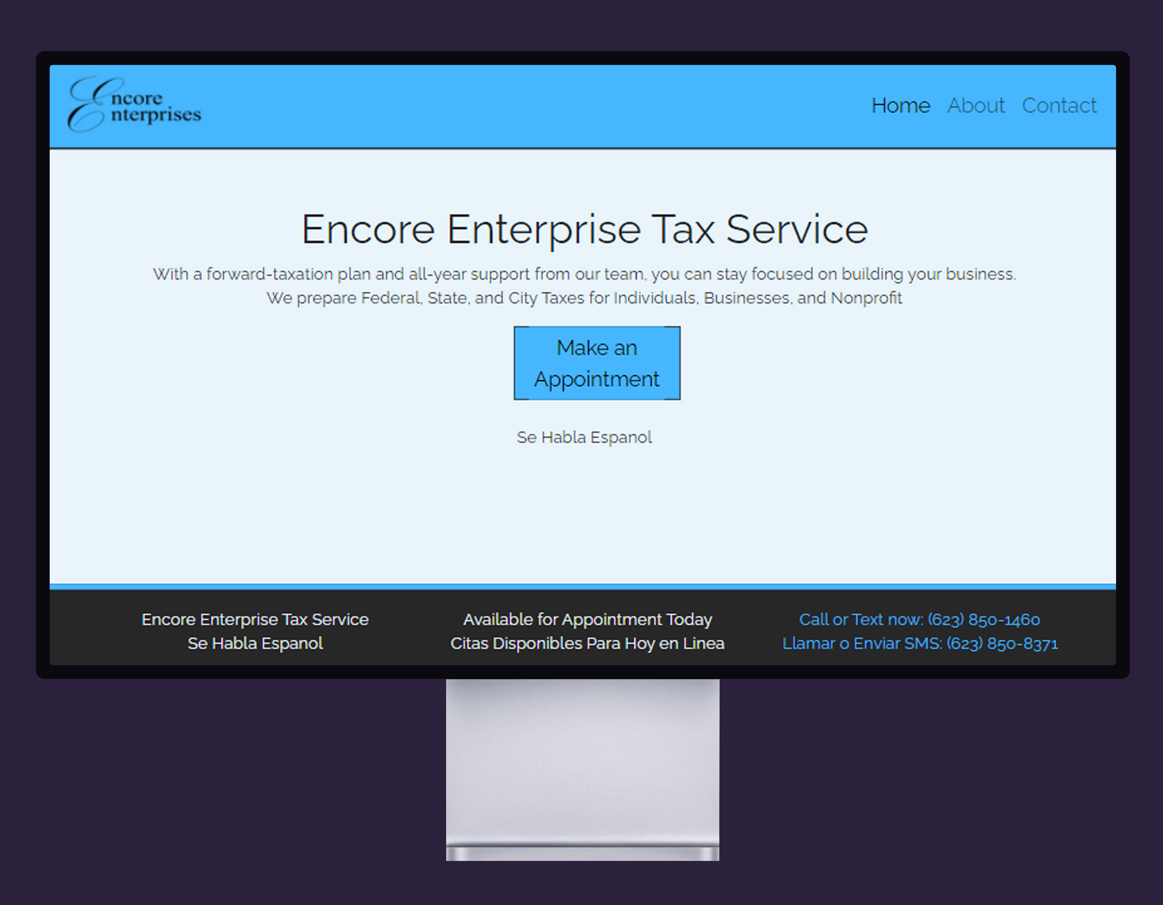 Encore Enterprise Tax Service on Desktop