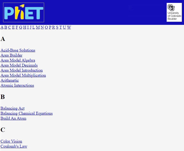 PhET website before